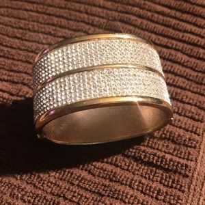 Gold Tone & Cubic Zirconia Wide Bracelet